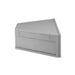 Front facing side view of a transitional grey wall-mount media console with a wavy front design on a white background