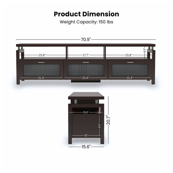 Castro Espresso and Frosted Pull-Down 3-Cabinet 70-inch TV Console