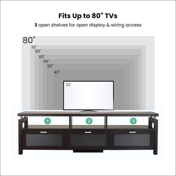 Castro Espresso and Frosted Pull-Down 3-Cabinet 70-inch TV Console