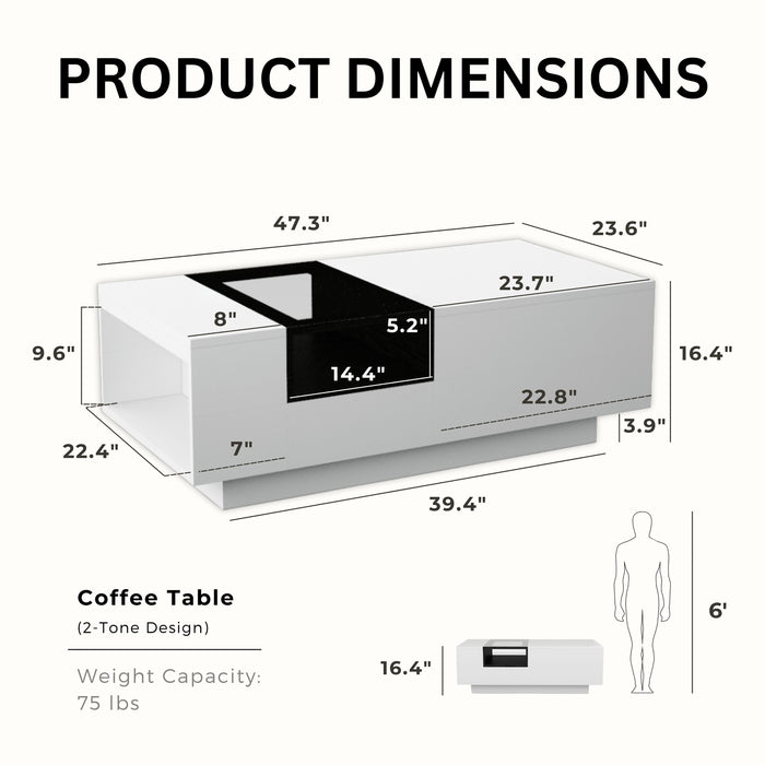 Kalista Boxed Window Shelf Black White Coffee Table