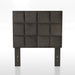 Front-facing biscuit tufted brown flax flannelette upholstered twin headboard.