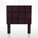 Front-facing biscuit tufted  purple flax flannelette upholstered twin headboard.