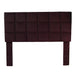 Front-facing biscuit tufted purple flax flannelette upholstered full/queen headboard.